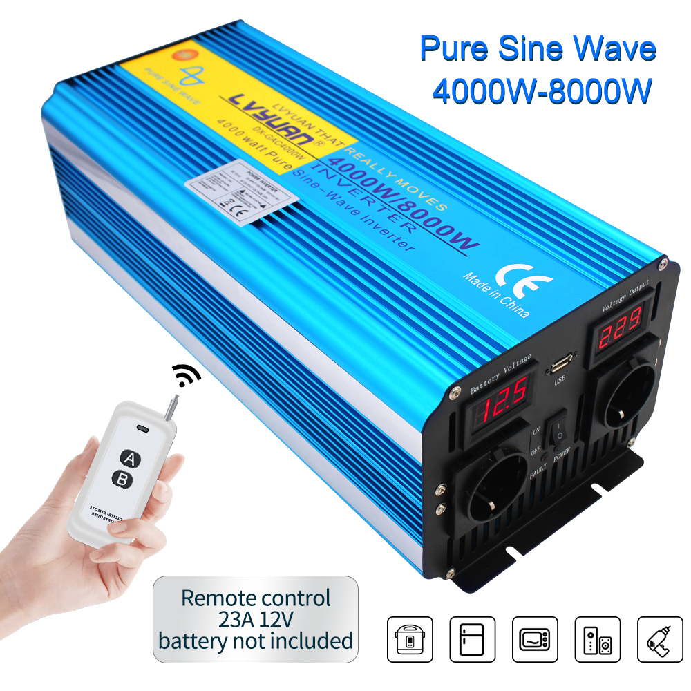 4000W/8000w Spannungswandler 12V-230V Inverter Wechselrichter USB Fernbedienung 